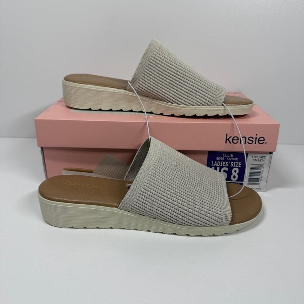 NIB • Kensie Women's Ellie Beige Knit Wedge Sandals Size: 8